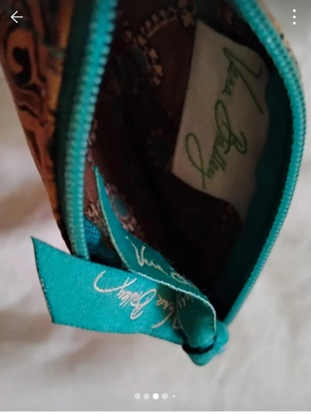 Vera Bradley Teal and Brown Patterned ID Wristlet with Keyring - Picture 2 of 3